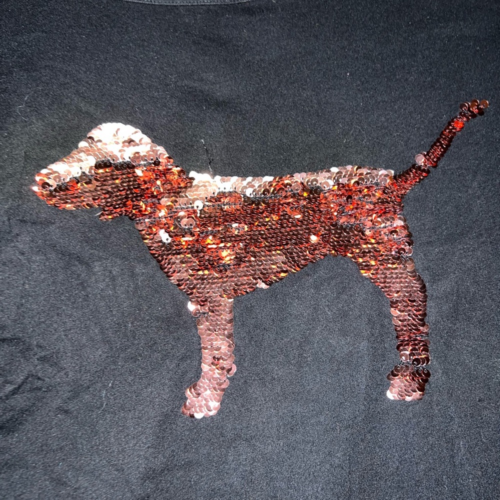PINK Victoria's Secret Black Long Sleeve Tee with Sequin Dog Design